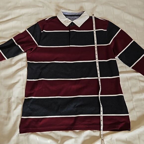 Denver Hayes Men's Polo Long Sleeves Cotton Shirt Large Burgundy/White LG - Picture 11 of 16